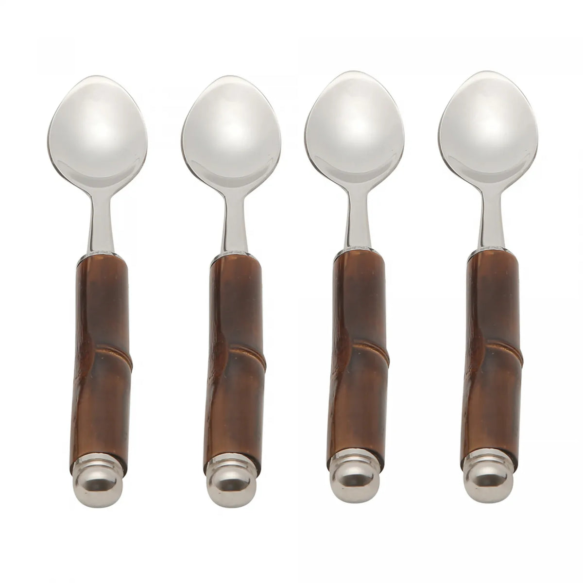 CONJUNTO 4 COLHERES DE CAFÉ DE AÇO INOX COM CABO DE BAMBU