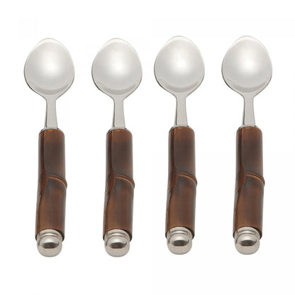 CONJUNTO 4 COLHERES DE CAFÉ DE AÇO INOX COM CABO DE BAMBU