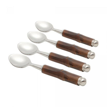 CONJUNTO 4 COLHERES DE CAFÉ DE AÇO INOX COM CABO DE BAMBU