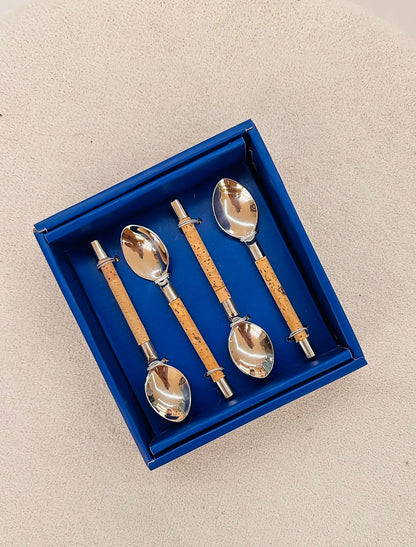 Conjunto 4 Colheres de Café de Aço Inox com Cabo de Cortiça